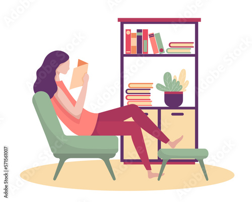 A young woman refreshed the morning with a new book in her lounge.