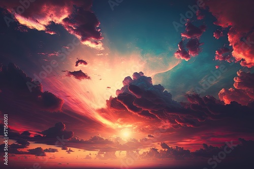 Sunset sky and clouds background. Generative AI