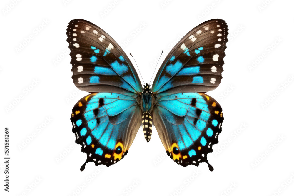 Beautiful bright blue butterfly isolated on white background. PNG