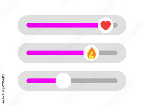 Social media story emoji slider with flame and heart symbols. Mockup, template of feedback in stories, poll, ask a question, like, love. Vector illustration.
