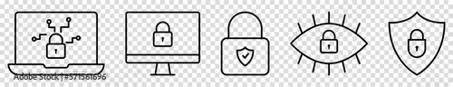 Computer security line icons. Vector illustration isolated on transparent background