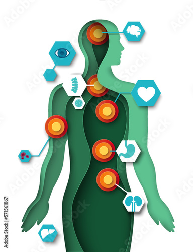 Human organ problems paper cut vector icon