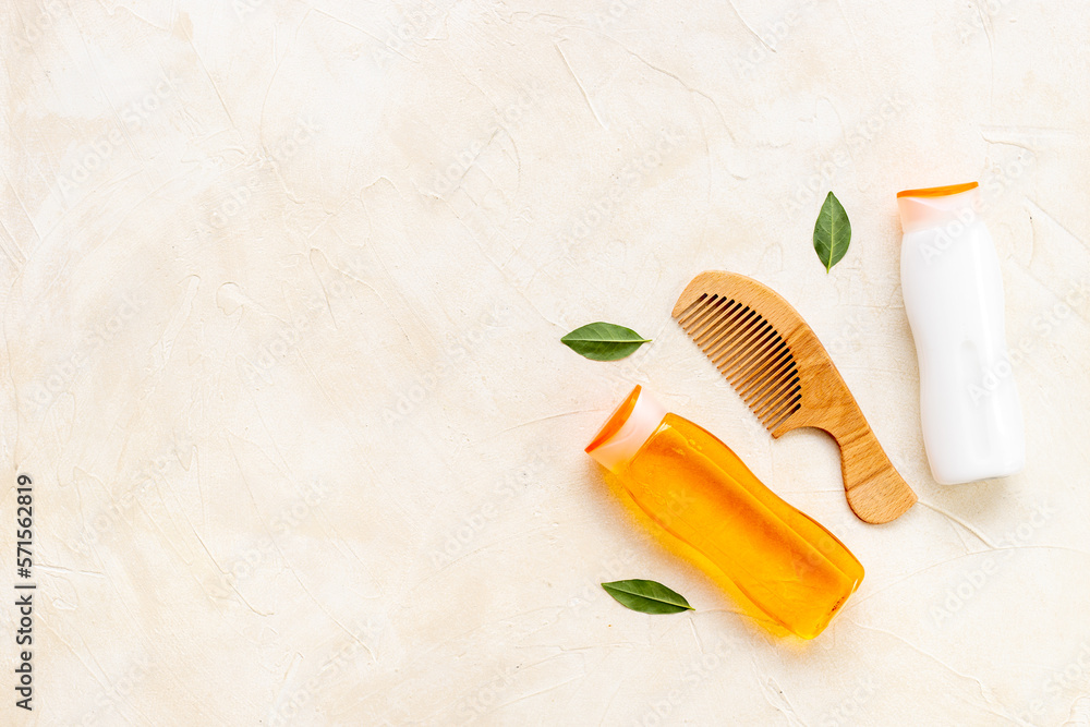 Cosmetic for hair care and styling with comb, top view