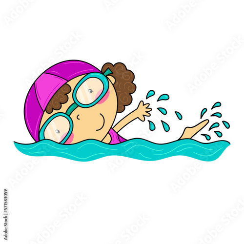 Illustration of a girl swimming front crawl in the pool. vector drawing