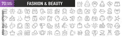 Fashion and beauty black linear icons. Collection of 70 icons in black. Big set of linear icons