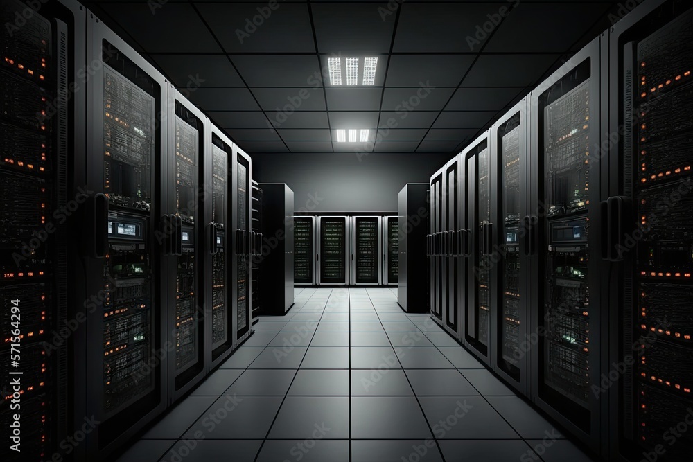 The data center has a room with rows of server hardware. Generative AI The data center has a room with rows of server hardware. Generative AI