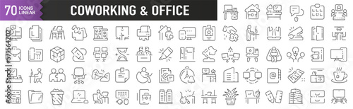 Coworking and office black linear icons. Collection of 70 icons in black. Big set of linear icons