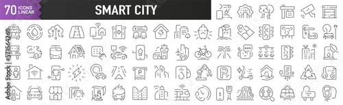 Smart city black linear icons. Collection of 70 icons in black. Big set of linear icons