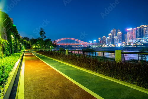 Night view of runway in Jiangbeizui River Beach Park, Chongqing, China