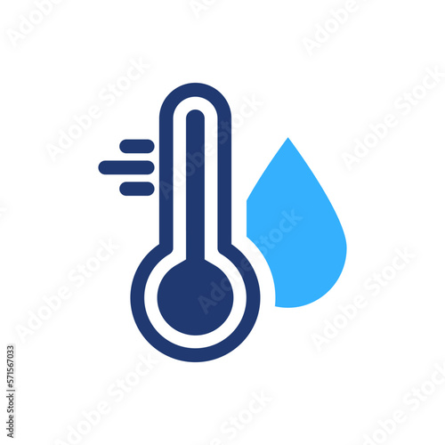 Water Temperature Indicator Silhouette Icon. Mercury Thermometer and Water Drop Color Pictogram. Temperature and Humidity Level Icon. Isolated Vector Illustration
