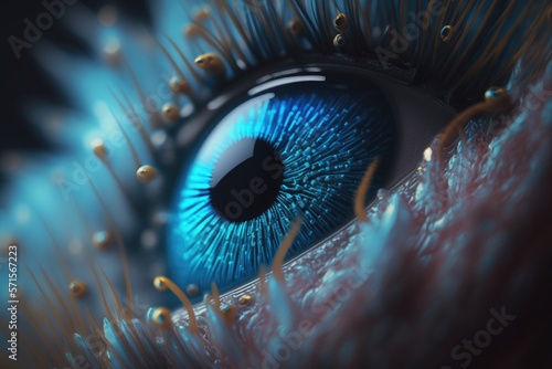 macro shot of long, blue eyelashes. Generative AI photo