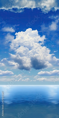 Beautiful nature, a vast sea with white clouds in a blue sky. Generative AI © 2rogan