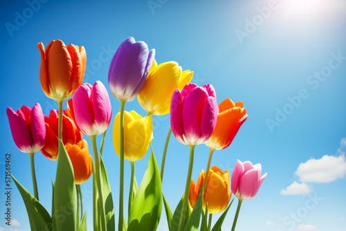 Colorful tulip flowers. Generative AI 