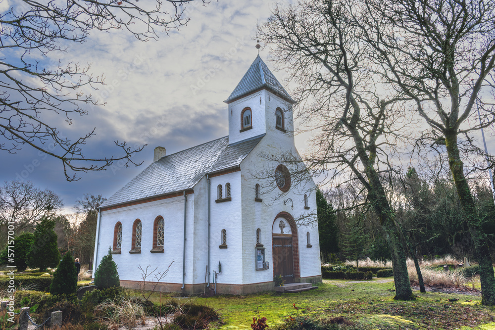 Small traditional Danish church in Børsmose, Denmark