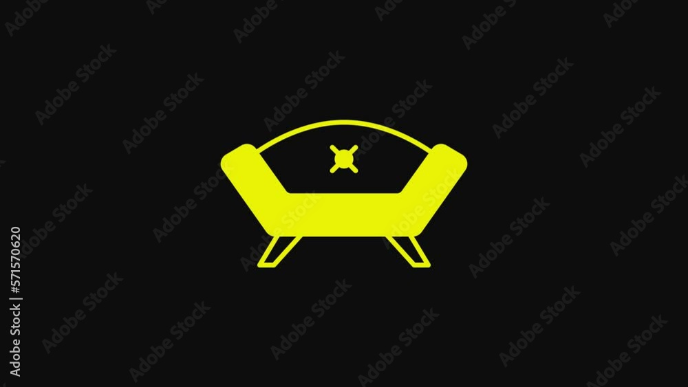 Yellow Sofa icon isolated on black background. 4K Video motion graphic animation
