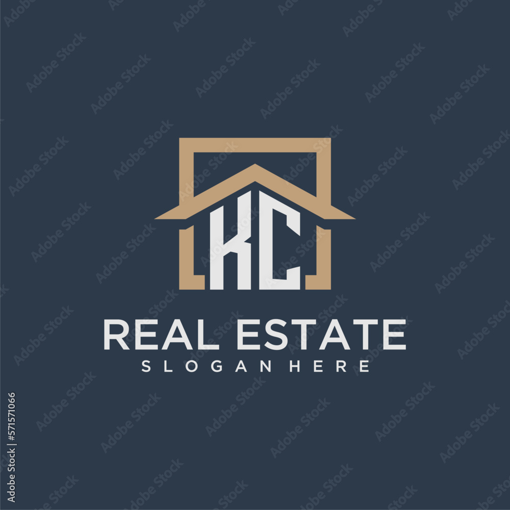 KC initial monogram logo for real estate with square roof design vector ...