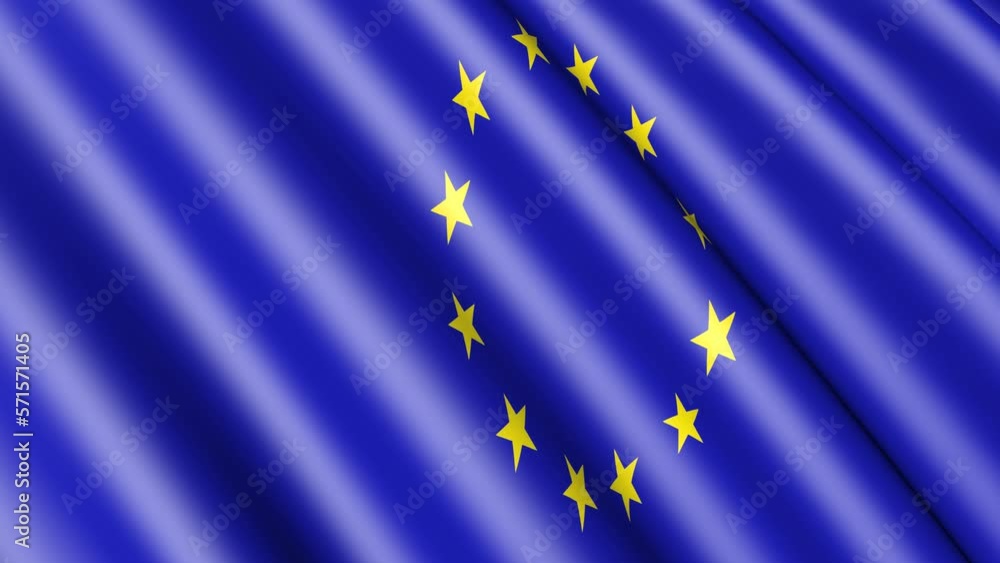 Flag Europe slow motion 3D. European flag with gold stars on a blue background. Flag Europe slow motion 3D. European flag with gold stars on a blue background.