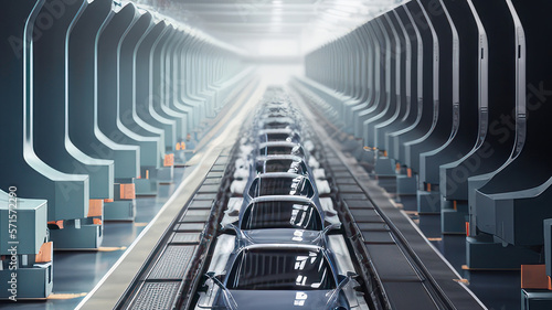 Cars on the conveyor of a car factory (Generative AI)