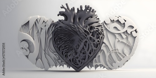 3D Model Of An Oranment Heart / Background Design / AI Generated Artwork photo