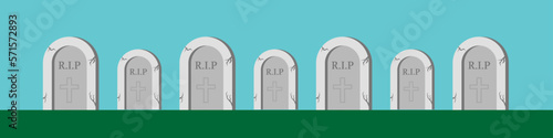 Cemetry. Graveyard in a daylight. A raw of gravestones. Vector image