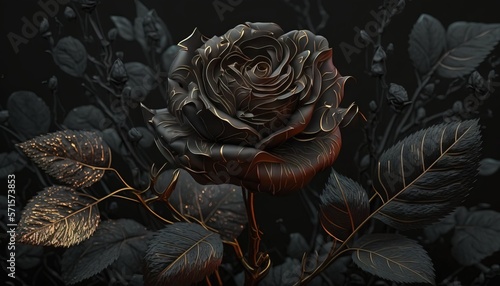 Beautiful gothic black rose decorative art illustration generative ai