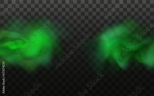 Green stink bad smell, smoke or poison gases,chemical toxic vapour.Vector realistic set of stench breath or sweat odor isolated on transparent checkered background.