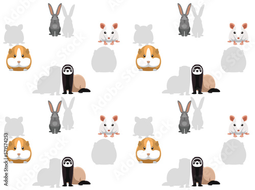 Rat Ferret Rabbit Hamster Cute Cartoon Poses Seamless Wallpaper Background