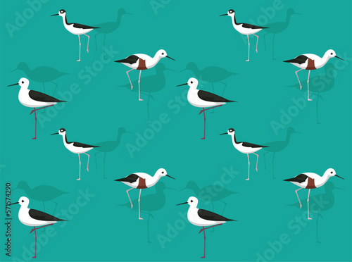 Bird Stilt Cute Cartoon Poses Seamless Wallpaper Background