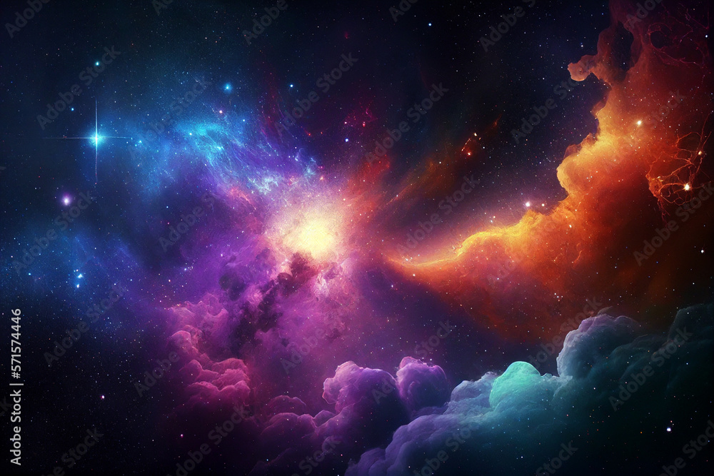 Fototapeta premium Abstract outer space endless nebula galaxy background. Generative Ai