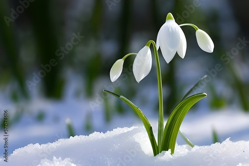 Snowdrop flower in snow generative ai