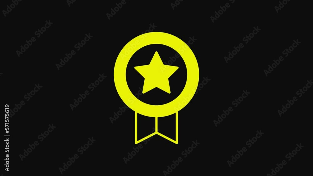 Yellow Game rating with medal icon isolated on black background. Level results for game. 4K Video motion graphic animation Yellow Game rating with medal icon isolated on black background. Level results for game. 4K Video motion graphic animation