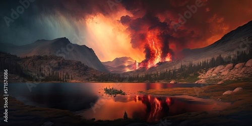 Red Feathers Lake  Colorado September 2020 Running fire during a major wind event on the Cameron Peak Fire. Generative AI