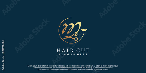 Beauty salon logo with monogram letter m concept design icon premium vector