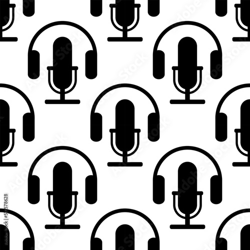 Radio logo seamless pattern. World radio day icon. Podcast emblem. Broadcast music and messages. Wallpaper pattern.