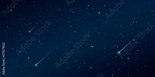 Starry and comet in universe background. Beautiful blue night sky with meteor illustration.