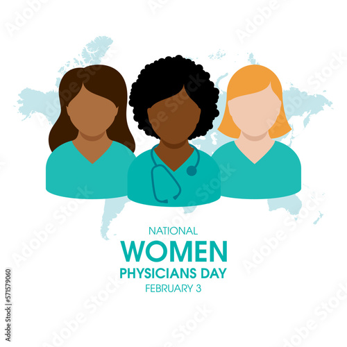 National Women Physicians Day vector illustration. Female doctor with stethoscope icon set. Group of multi-ethnic women doctors avatar vector. February 3. Important day