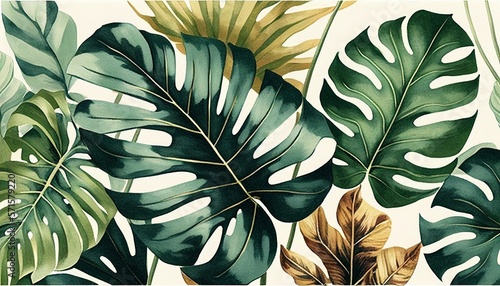 Water Color Monstera Leaf Pattern created with Generative AI Technology