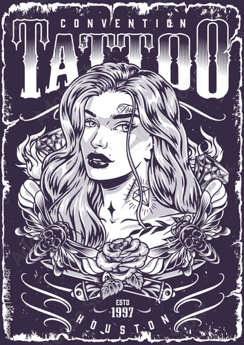 Female tattoo convention poster monochrome