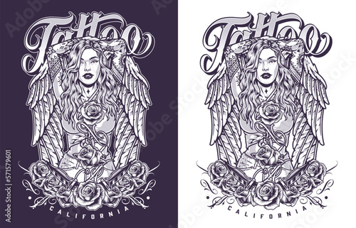 California tattoo studio flyer monochrome