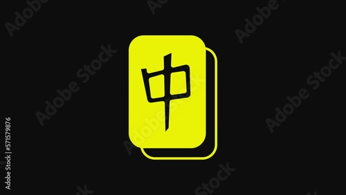 Yellow Mahjong pieces icon isolated on black background. Chinese mahjong red dragon game emoji. 4K Video motion graphic animation