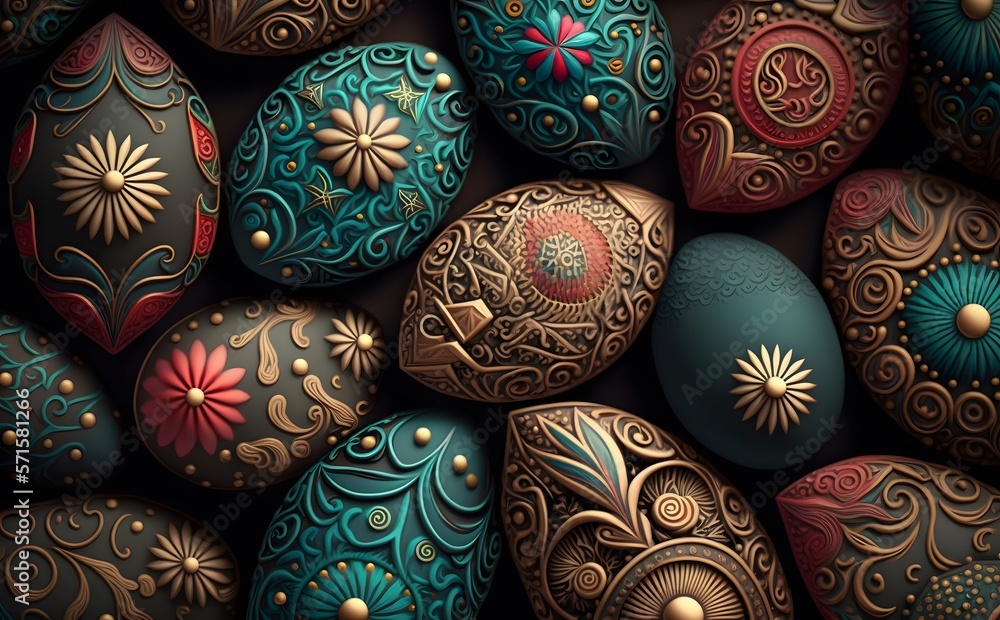 Folk Art Textured Easter Eggs. Generative AI Folk Art Textured Easter Eggs. Generative AI