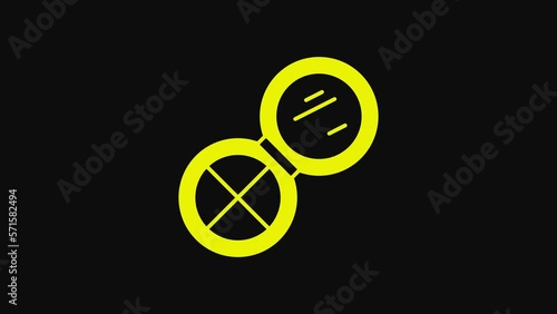 Yellow Makeup powder with mirror icon isolated on black background. 4K Video motion graphic animation