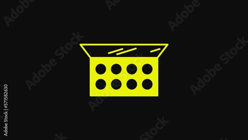 Yellow Makeup powder with mirror icon isolated on black background. 4K Video motion graphic animation