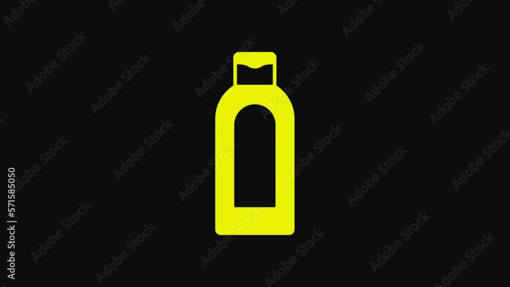 Yellow Bottle of shampoo icon isolated on black background. 4K Video motion graphic animation Yellow Bottle of shampoo icon isolated on black background. 4K Video motion graphic animation