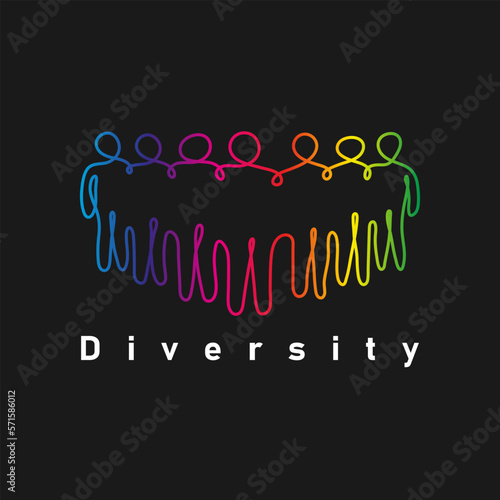Diversity. People contour icons in rainbow colors. Vector logo for website, banner gay pride concept, colorful rainbow sign. Vector illustration