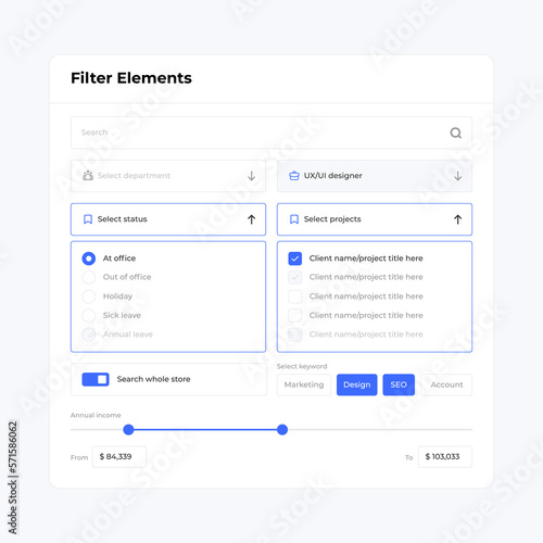 Basic filter UI design form elements