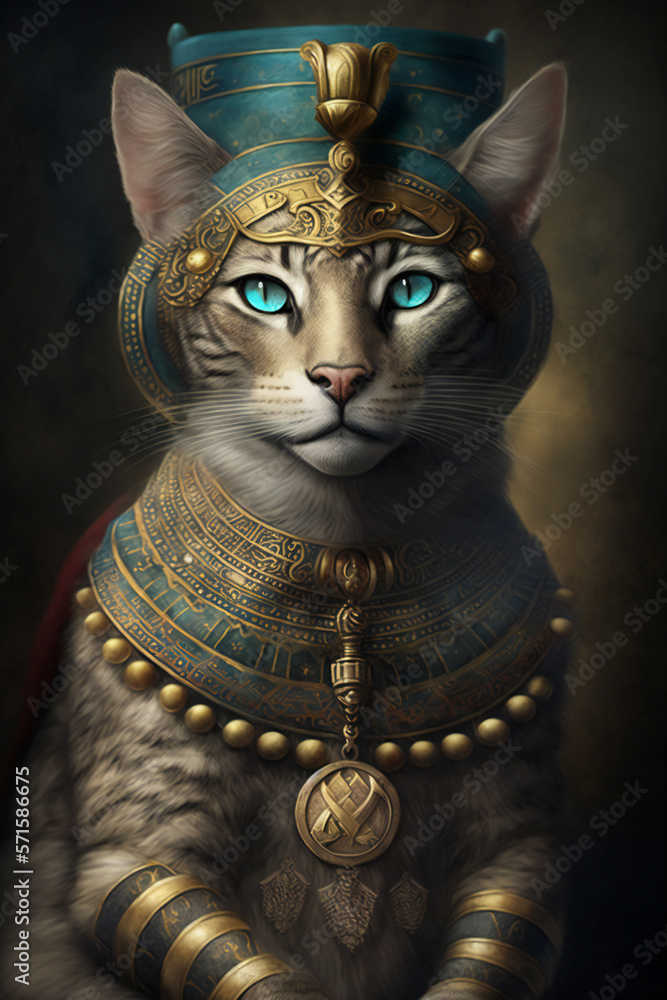 egyptian cat - egyptian king - pyramids - Created with Generative AI technology.