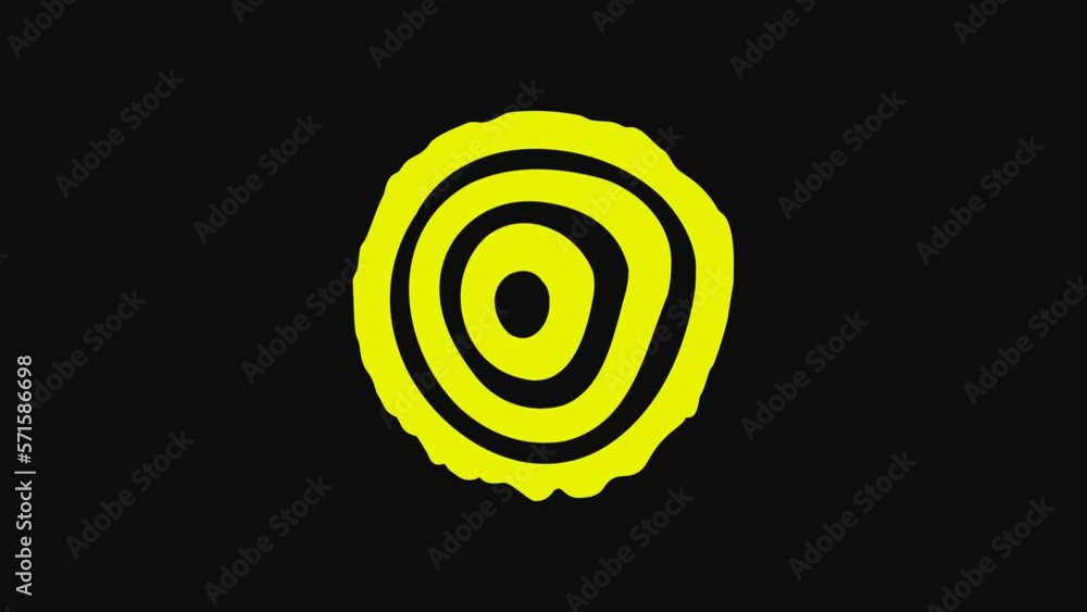 Yellow Tree rings icon isolated on black background. Wooden cross section. 4K Video motion graphic animation Yellow Tree rings icon isolated on black background. Wooden cross section. 4K Video motion graphic animation