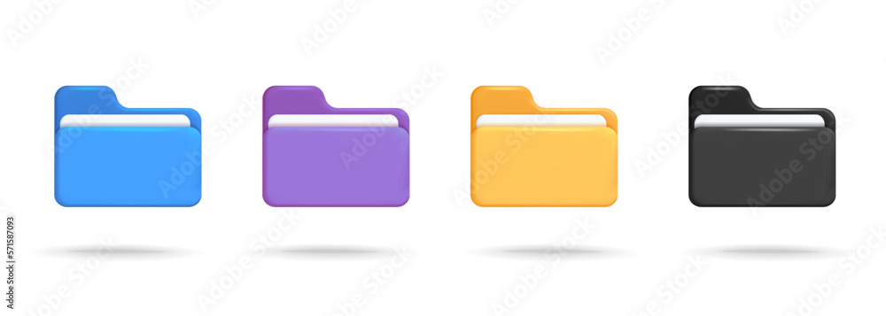 3d vector set of computer file folder in different color icon design - obrazy, fototapety, plakaty 
