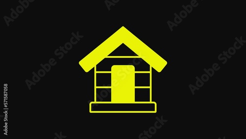 Yellow Dog house icon isolated on black background. Dog kennel. 4K Video motion graphic animation